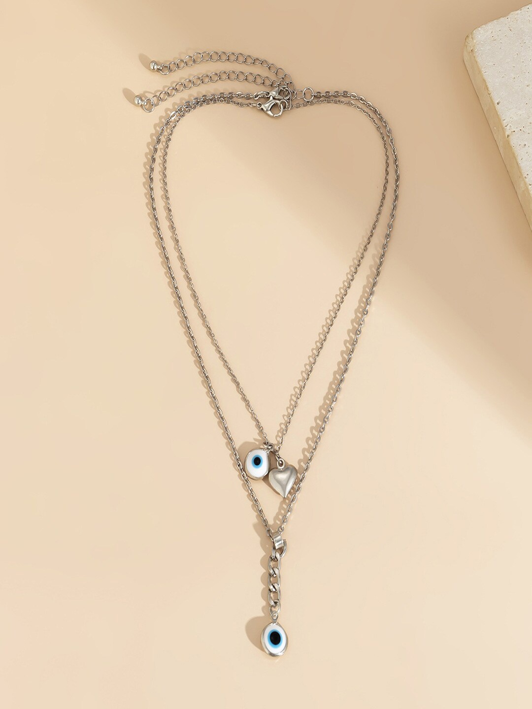 

AQUASTREET Set Of 2 Silver-Plated Heart shaped Charm Pendant With Chain