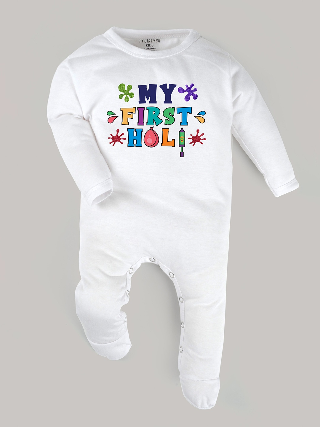 

FFLIRTYGO Infants Kids Printed Cotton Sleepsuit, White