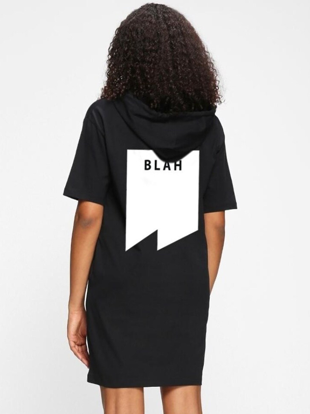 

Bewakoof Plus Graphic Printed Hooded Cotton T-Shirt Dress, Black