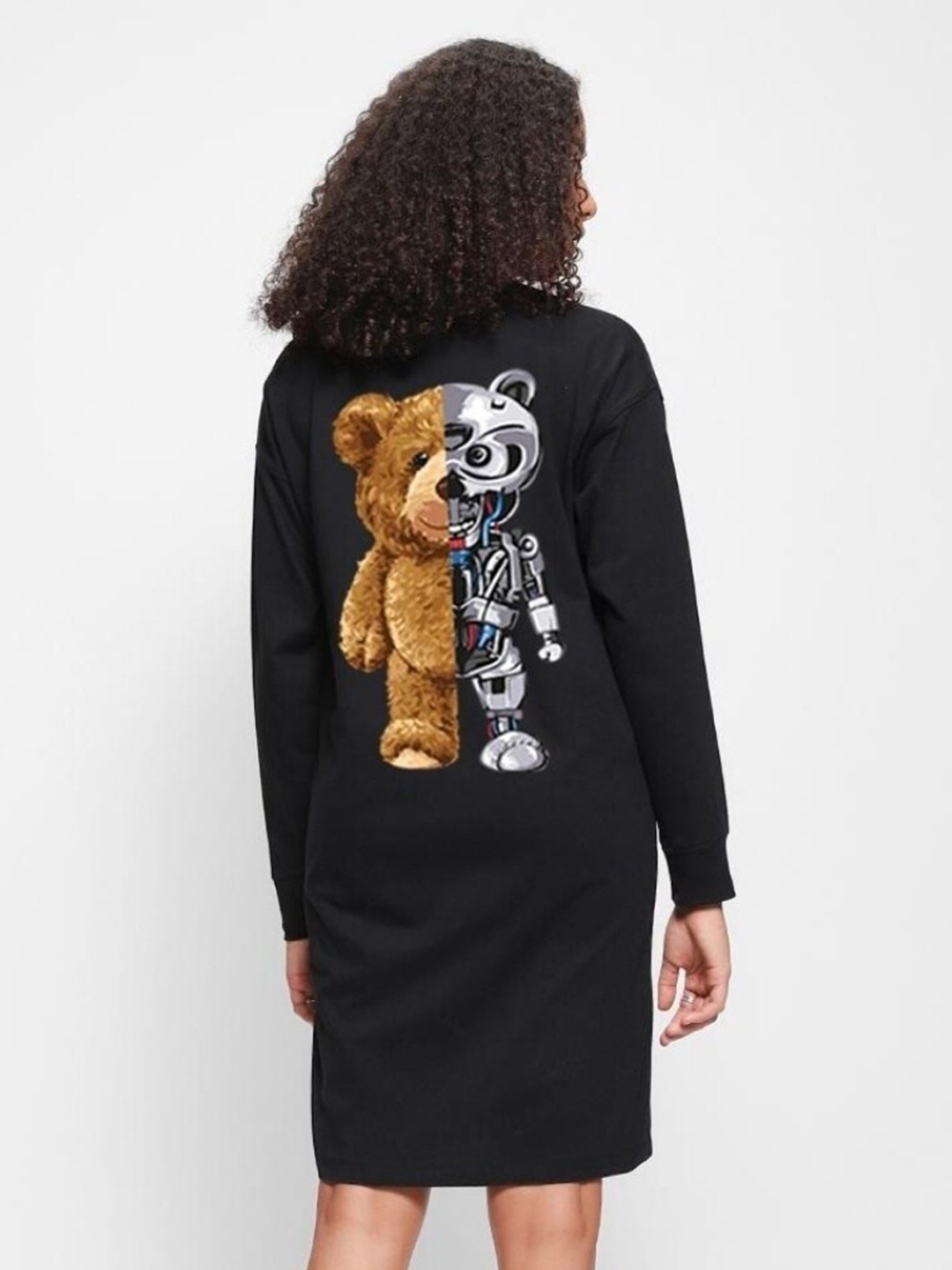 

Bewakoof Plus Printed Cotton T-shirt Dress, Black