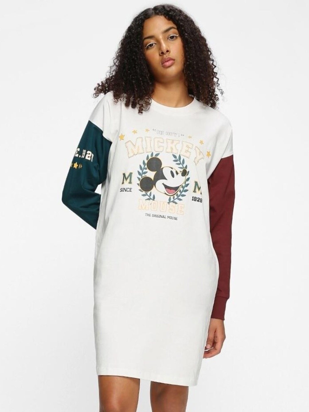 

Bewakoof Plus Mickey Mouse Printed Cotton A-Line Dress, White