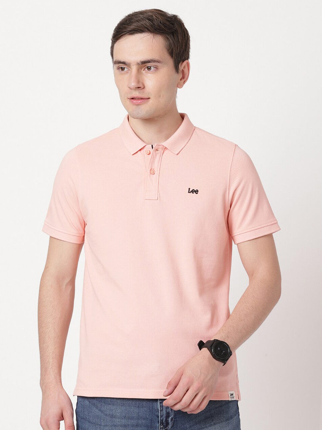 

Lee Men Polo Collar Cotton T-shirt, Peach