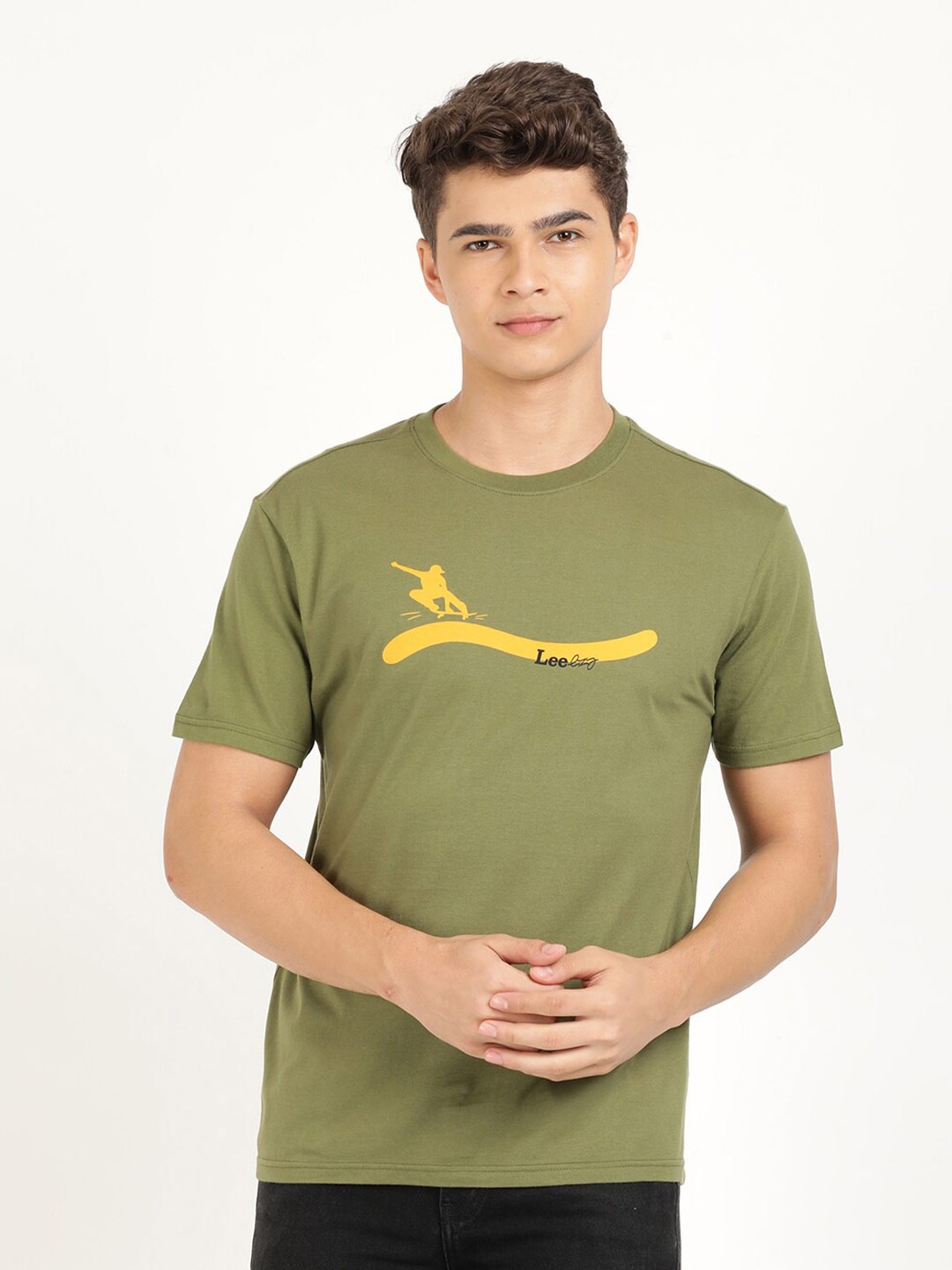 

Lee Men Graphic Printed Cotton T-shirt, Olive