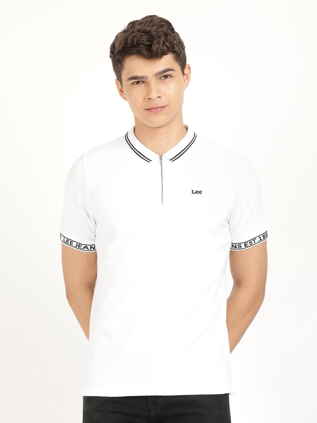 Lee Men Polo Collar Cotton T-shirt, White