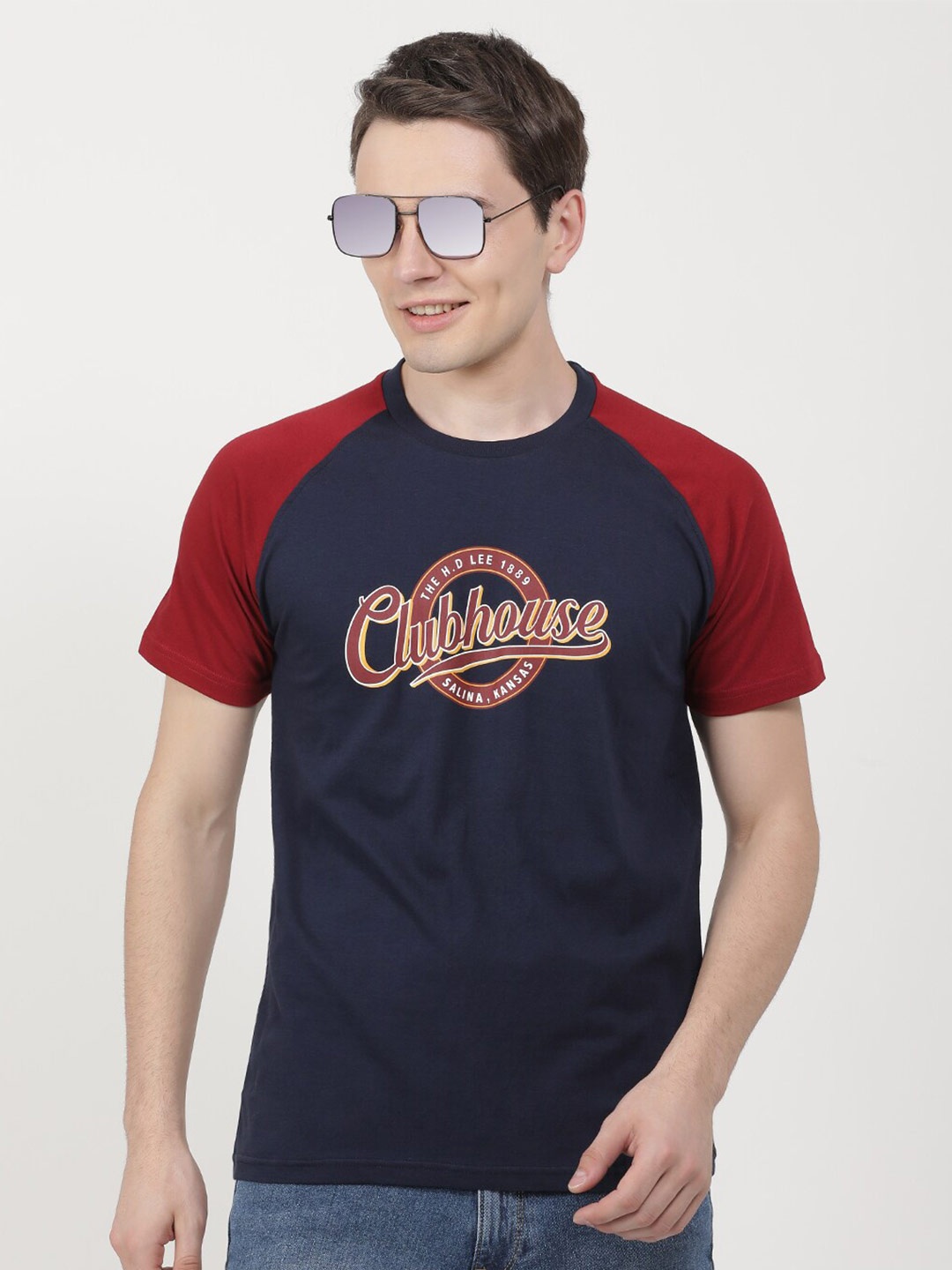 

Lee Men Typography Printed Raglan Sleeves Cotton T-shirt, Navy blue