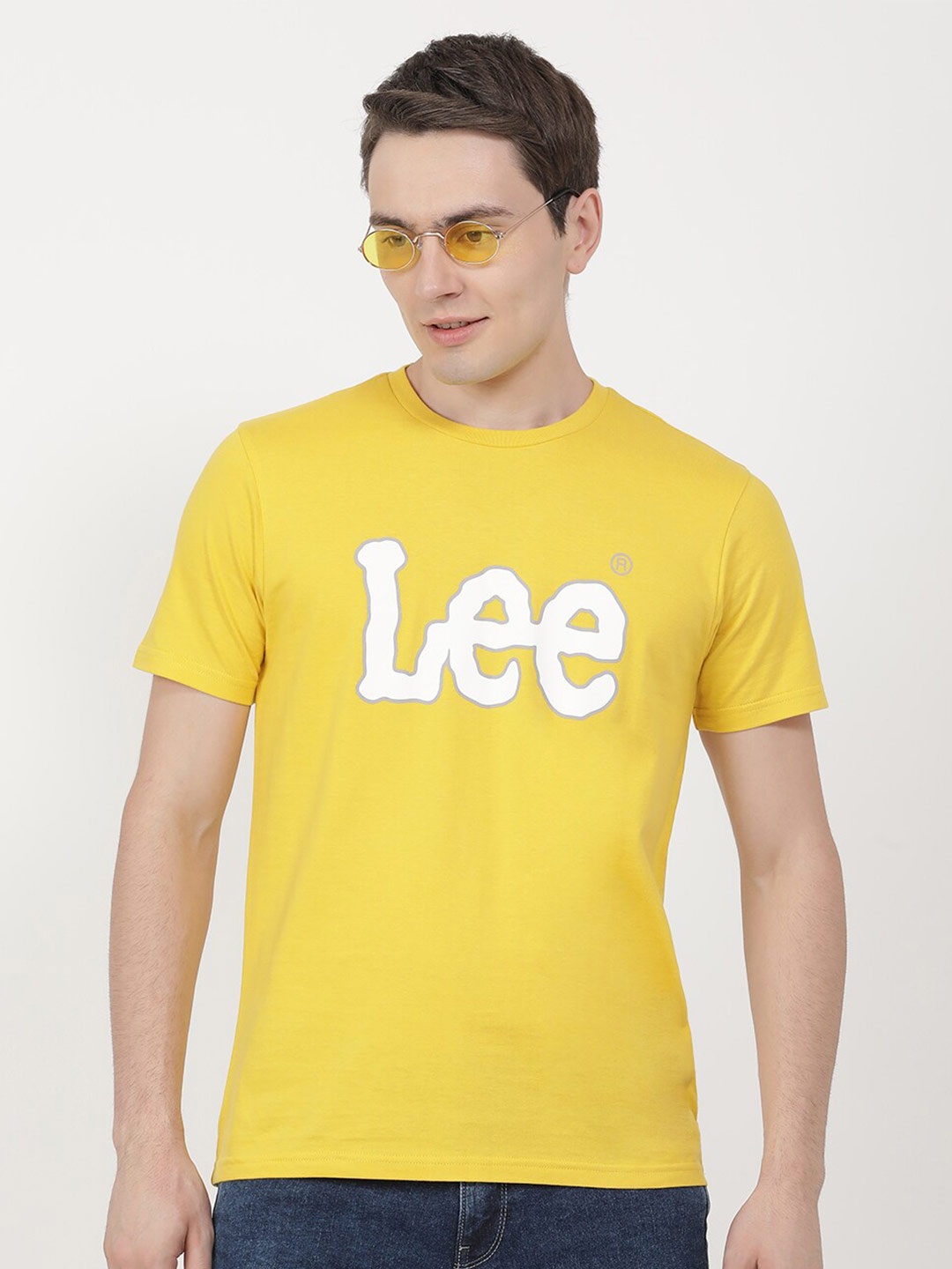 

Lee Typography Printed Slim Fit Cotton T-Shirt, Yellow