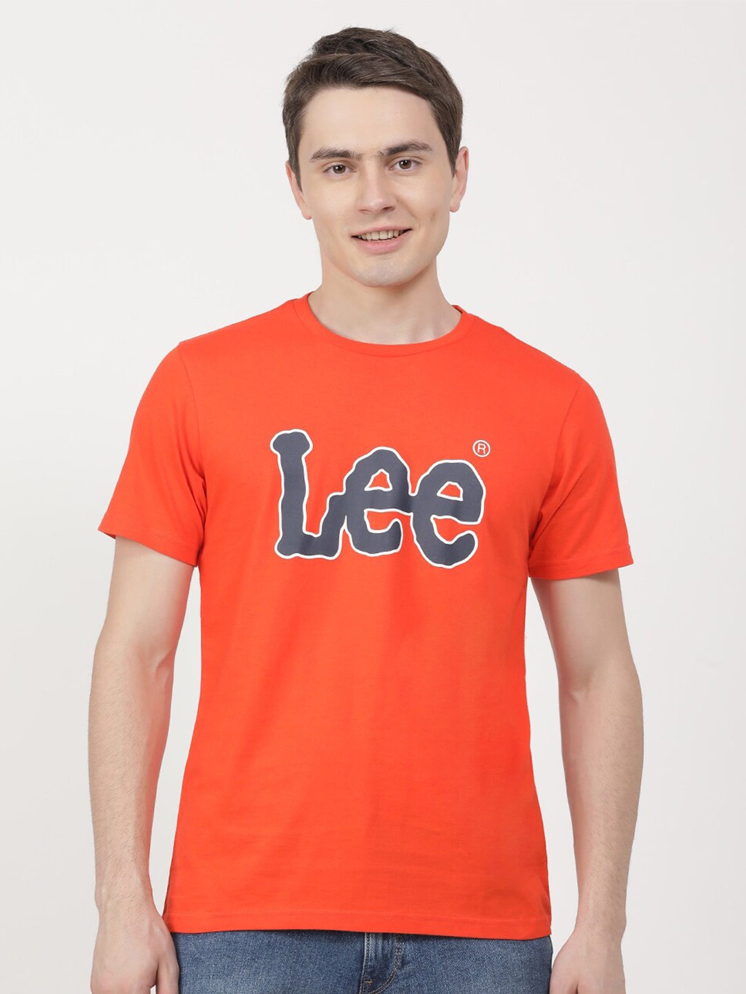 

Lee Typography Printed Slim Fit Cotton T-Shirt, Orange