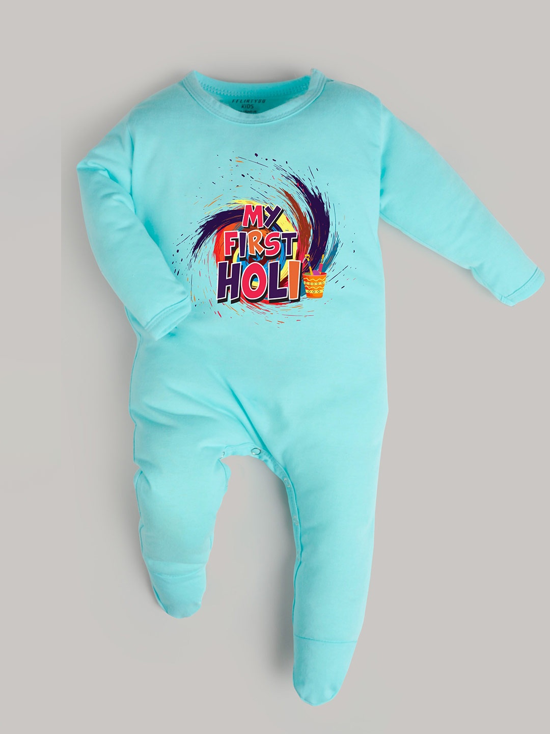 

FFLIRTYGO Infants Kids Printed Cotton Sleepsuit, Turquoise blue