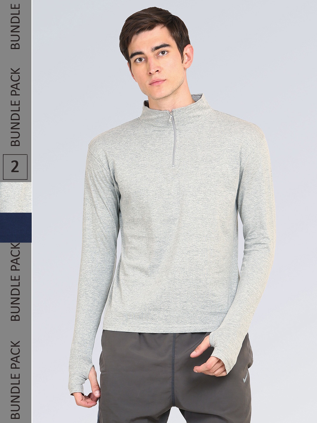 appulse Men Pack of 2 High Neck Slim Fit Cotton T-shirt, Grey