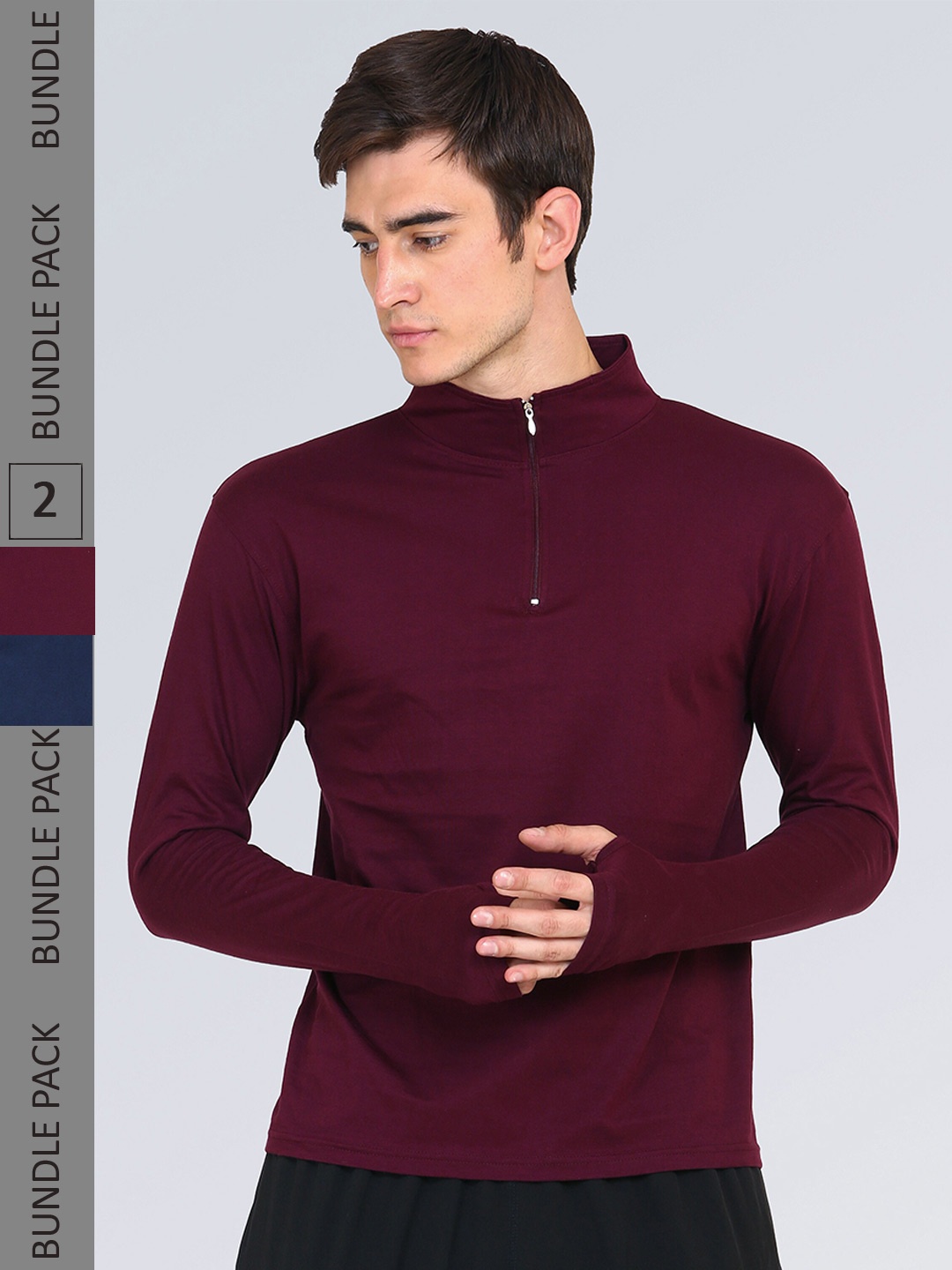 

appulse Men Pack of 2 High Neck Slim Fit Cotton T-shirt, Maroon