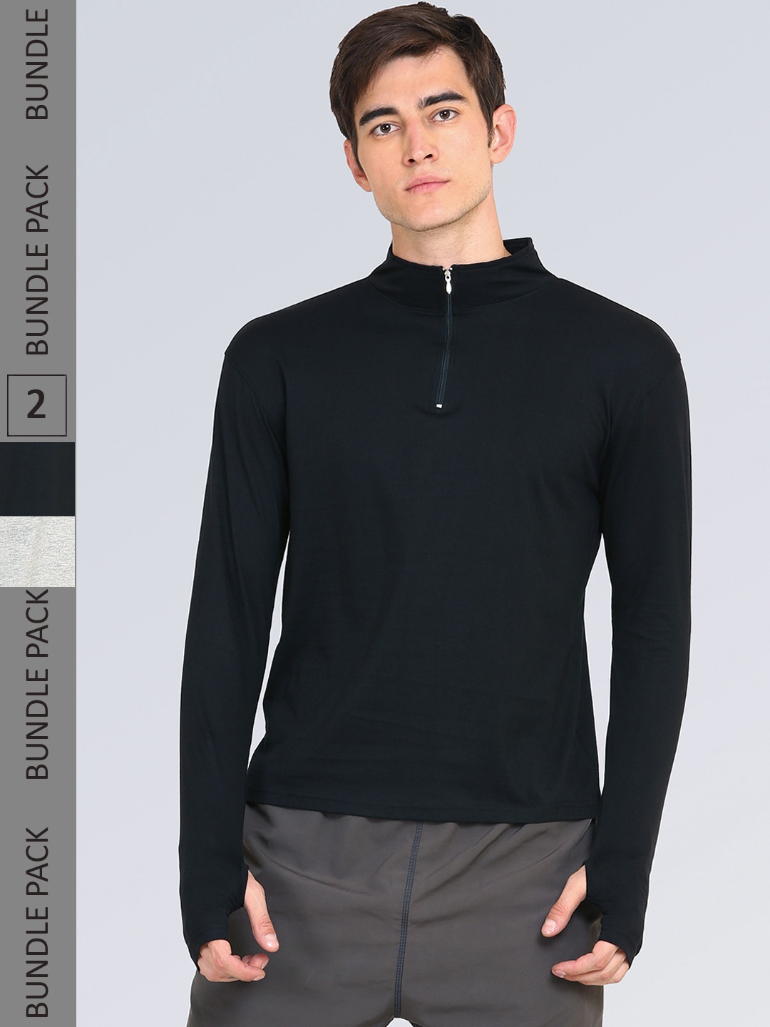 

appulse Pack of 2 High Neck Cotton Slim Fit T-shirt, Black