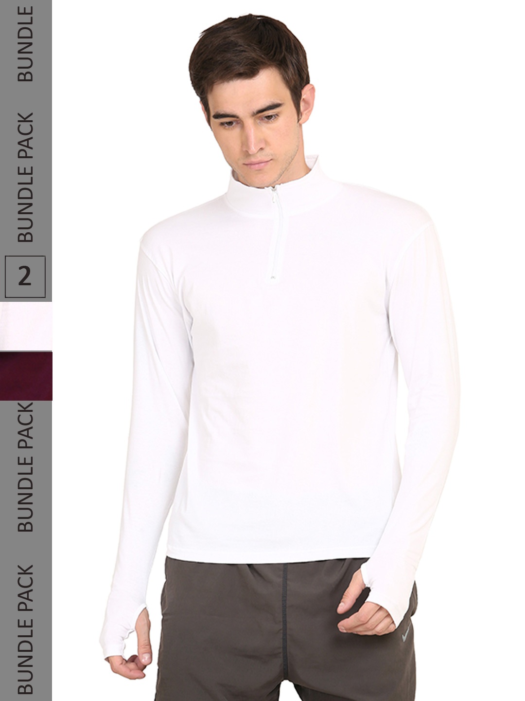 

appulse Men Pack of 2 High Neck Slim Fit Cotton T-shirt, White