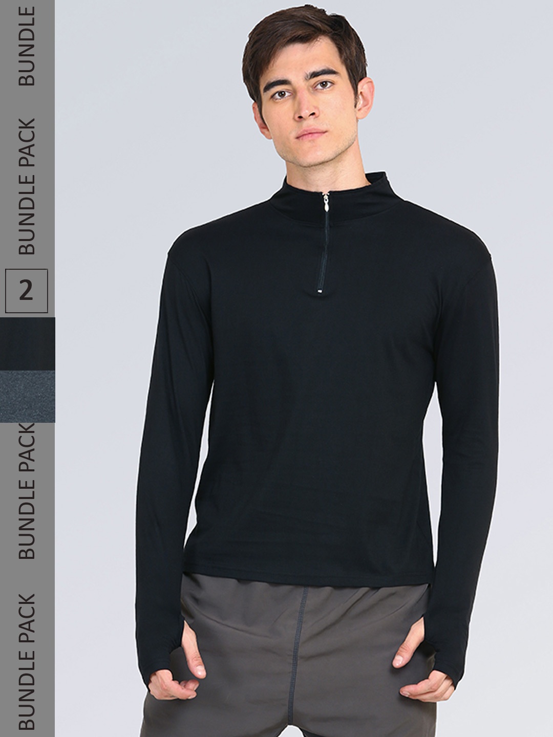 appulse Men Pack of 2 High Neck Slim Fit Cotton T-shirt, Black