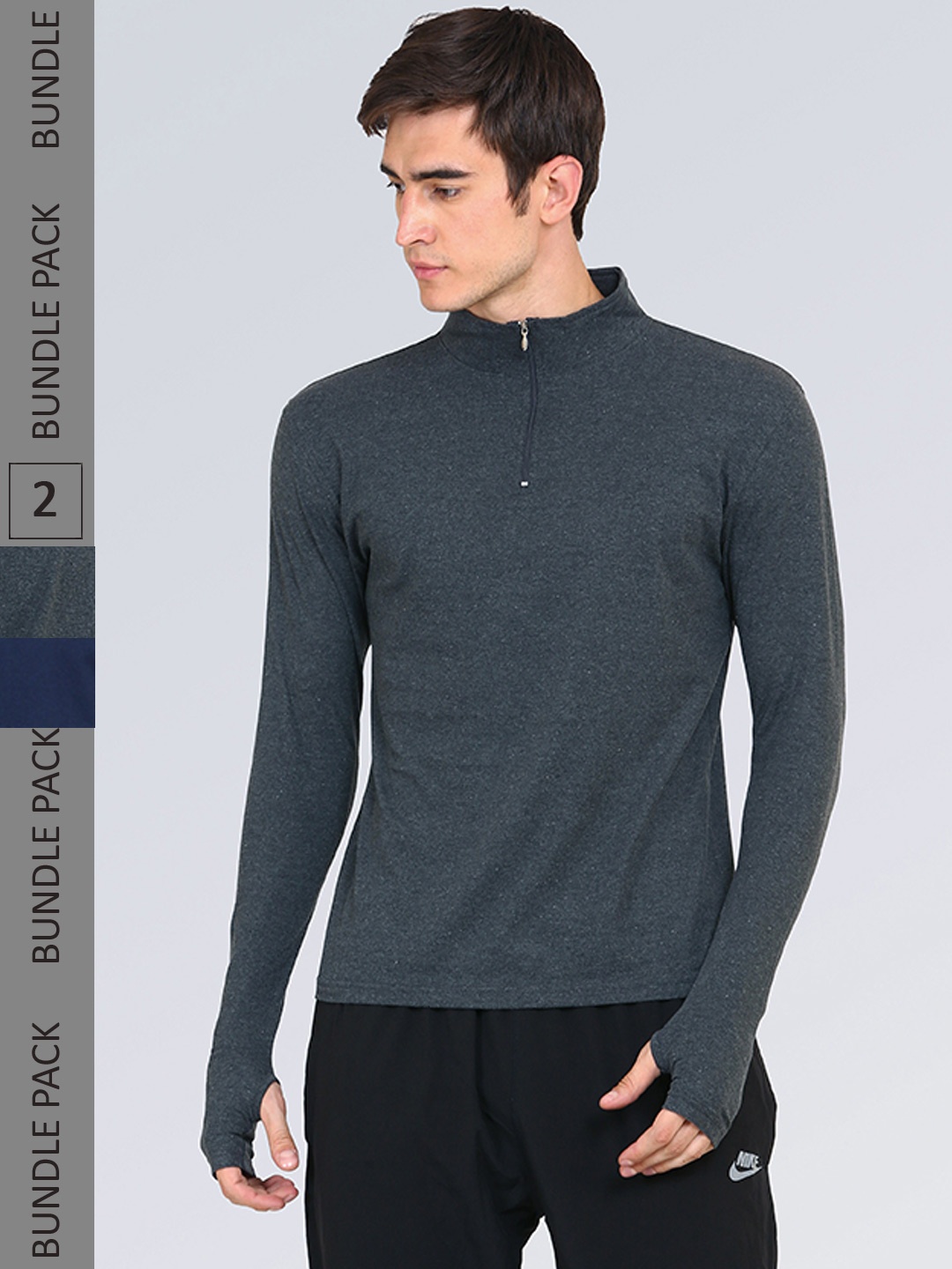 

appulse Men Pack of 2 High Neck Slim Fit Cotton T-shirt, Charcoal