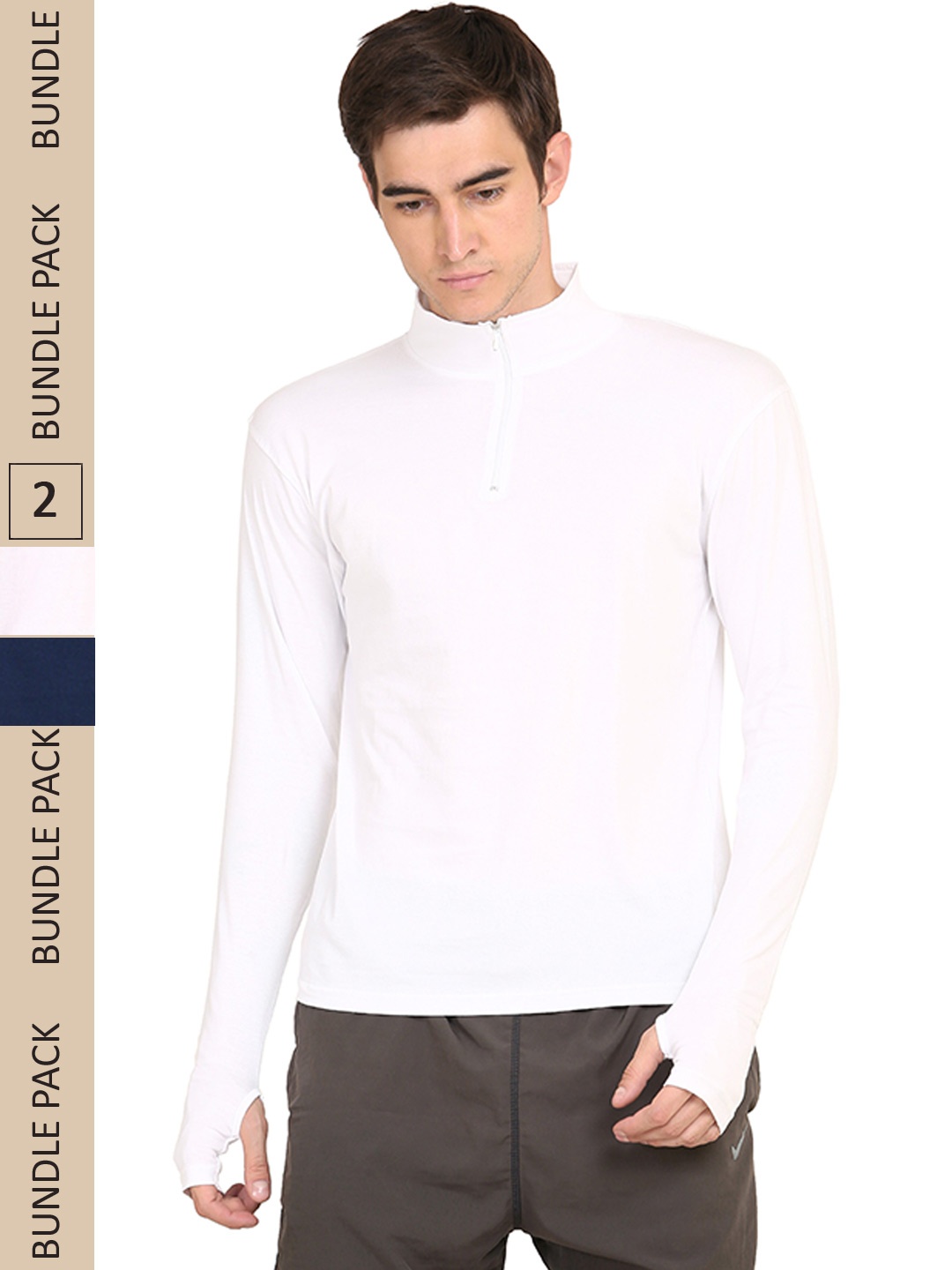 

appulse Men Pack Of 2 High Neck Slim Fit Cotton T-shirt, White