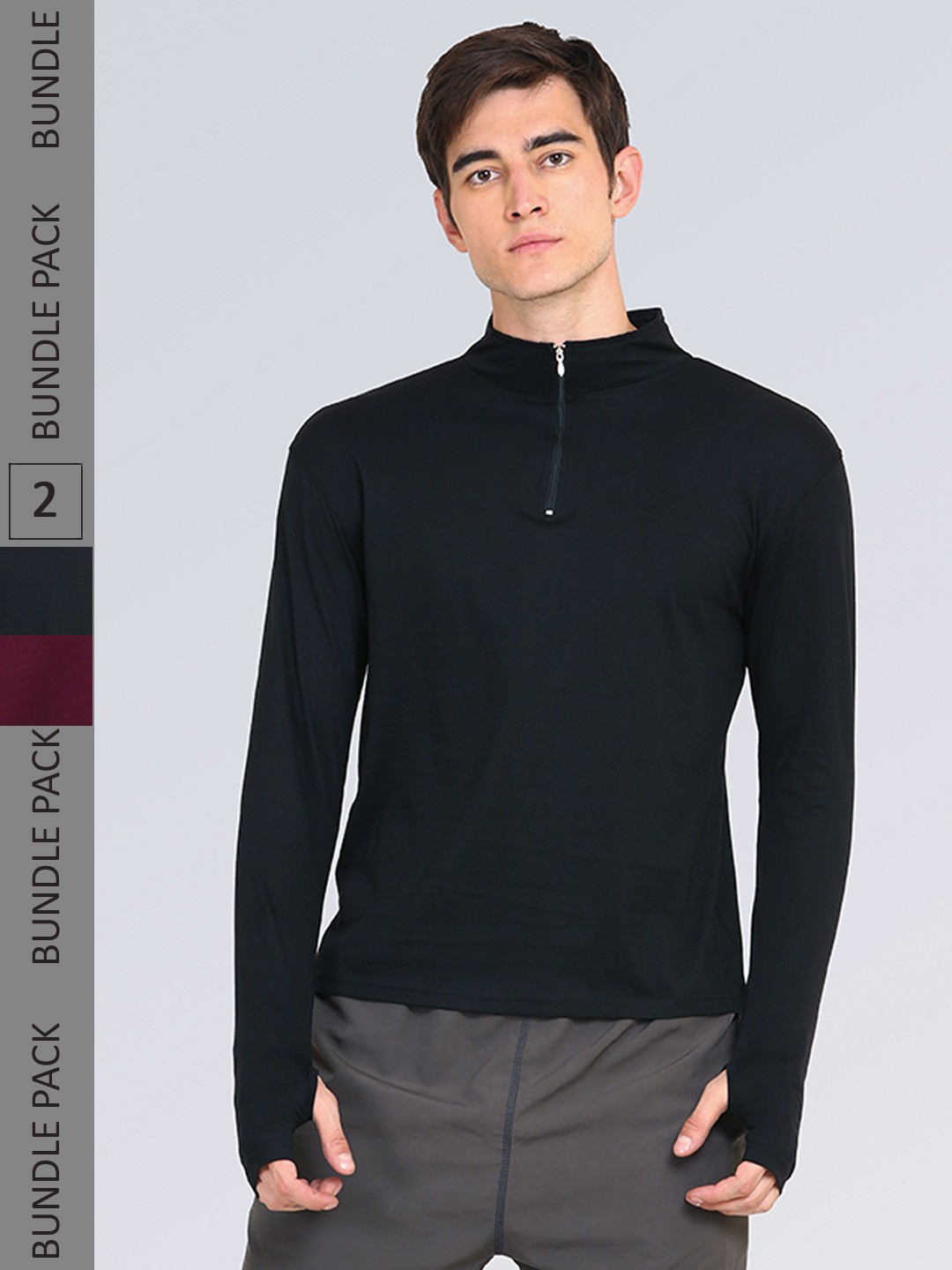 

appulse Men Pack Of 2 High Neck Slim Fit Cotton T-shirt, Black