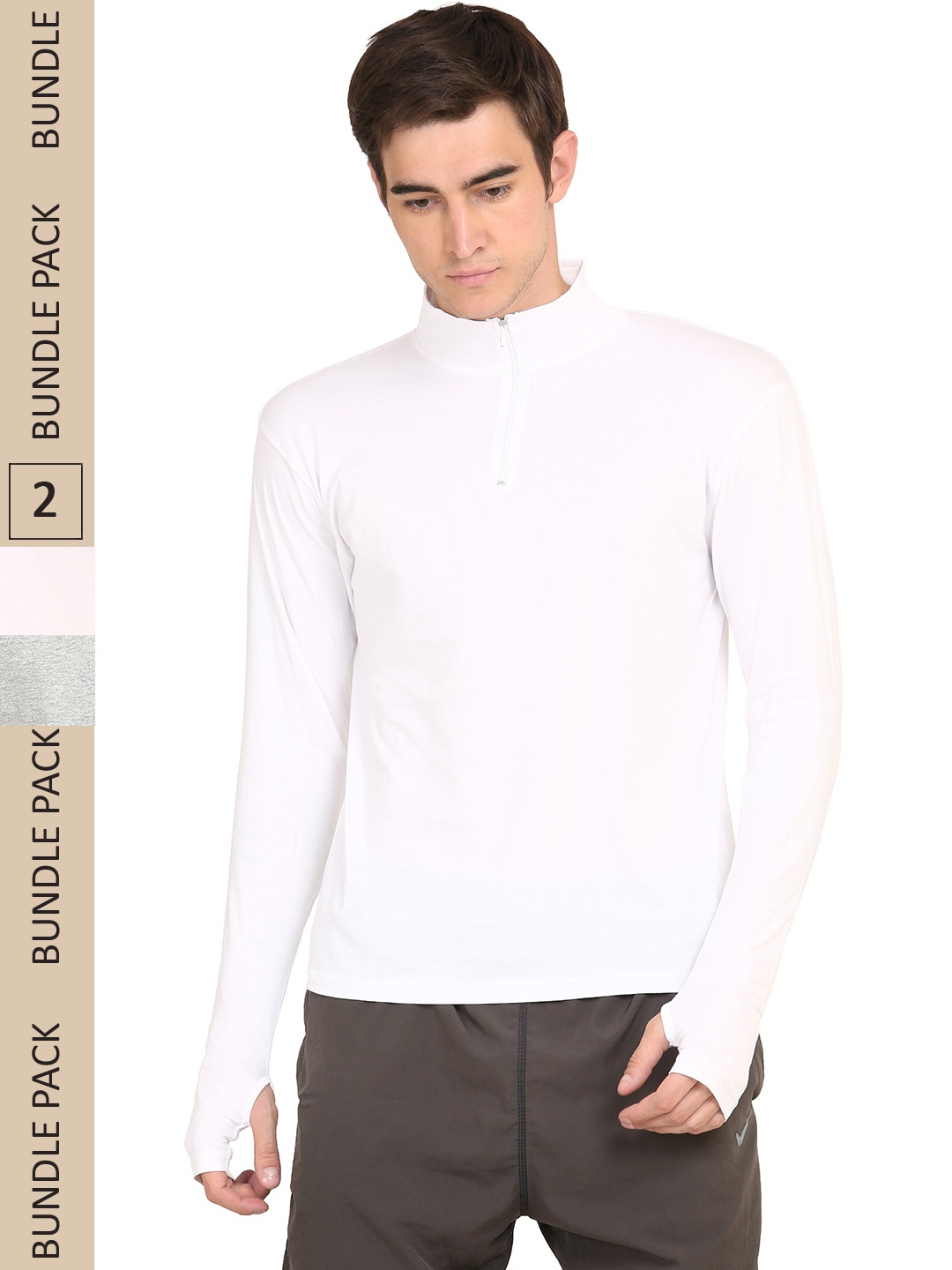 

appulse Men Pack Of 2 High Neck Slim Fit Cotton T-shirt, White