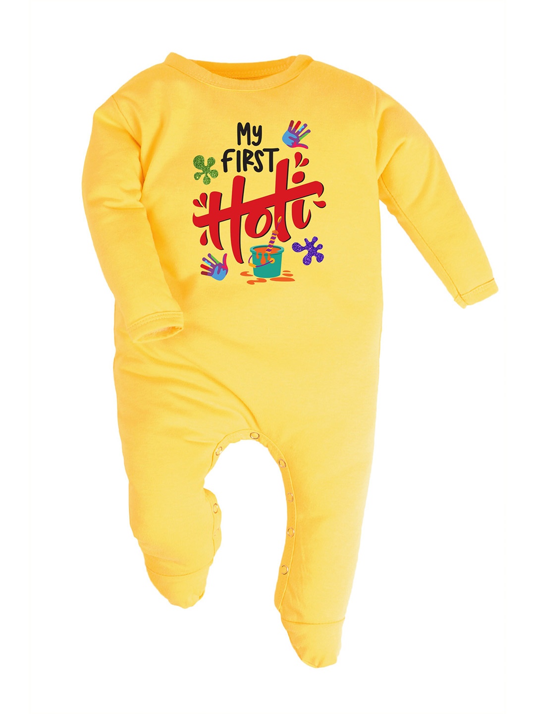 

FFLIRTYGO Kids Holi Printed Pure Cotton Sleepsuit, Yellow