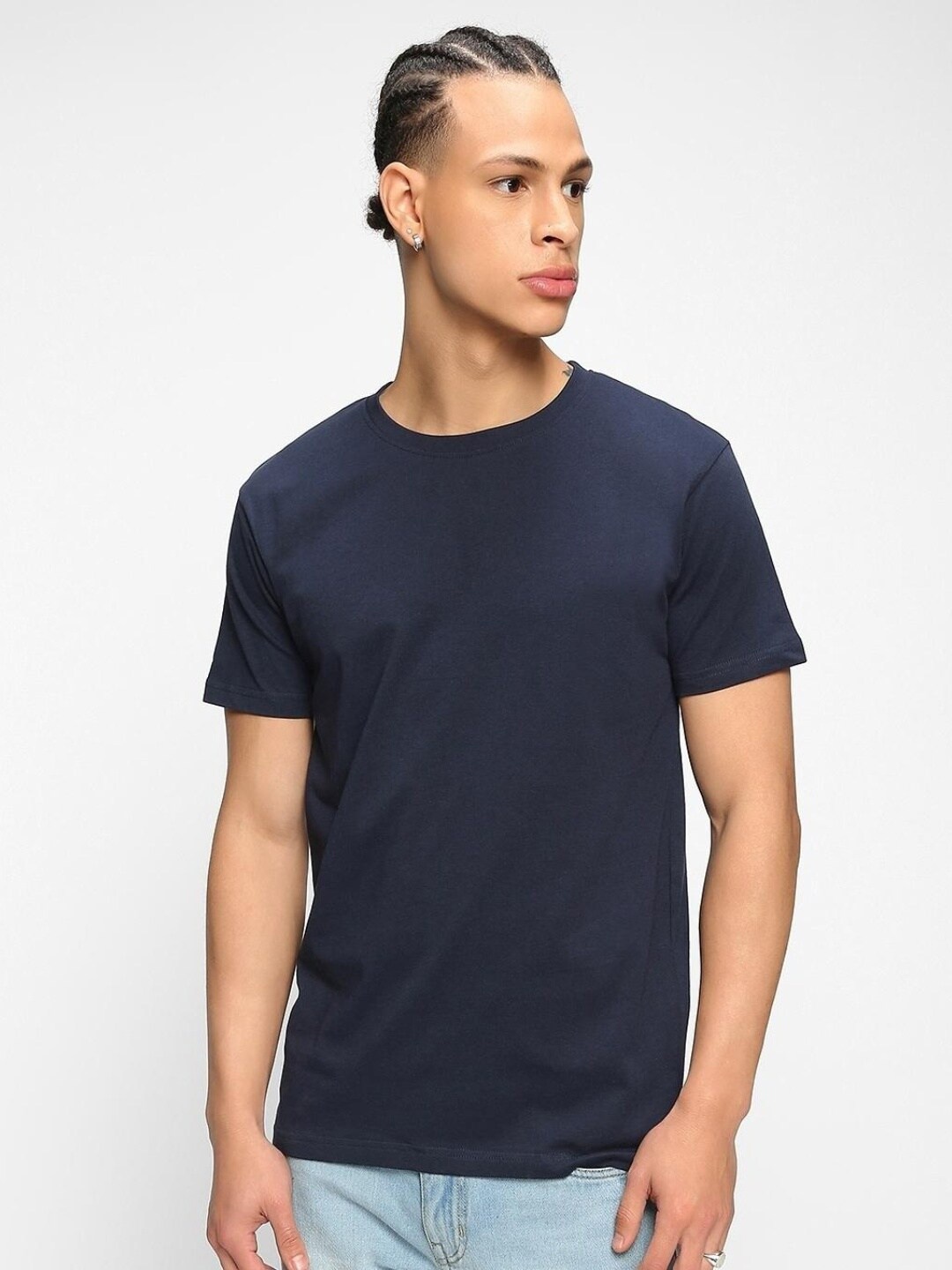 

Bewakoof Men Round Neck Cotton T-shirt, Navy blue