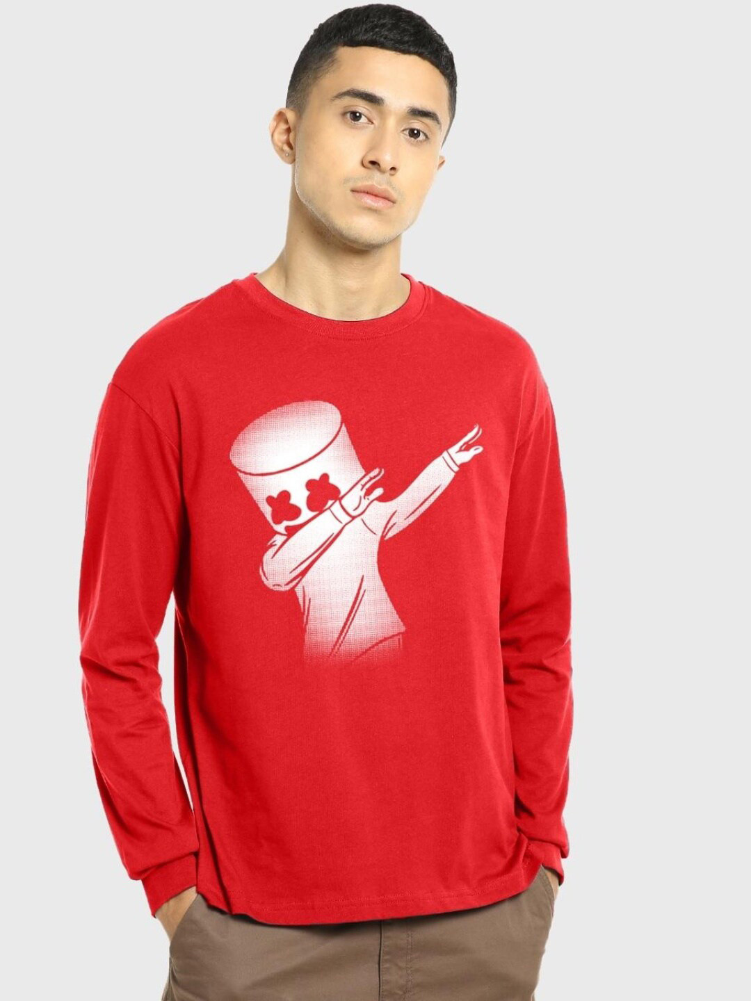 

Bewakoof Cotton Graphic Printed Oversized T-Shirt, Red
