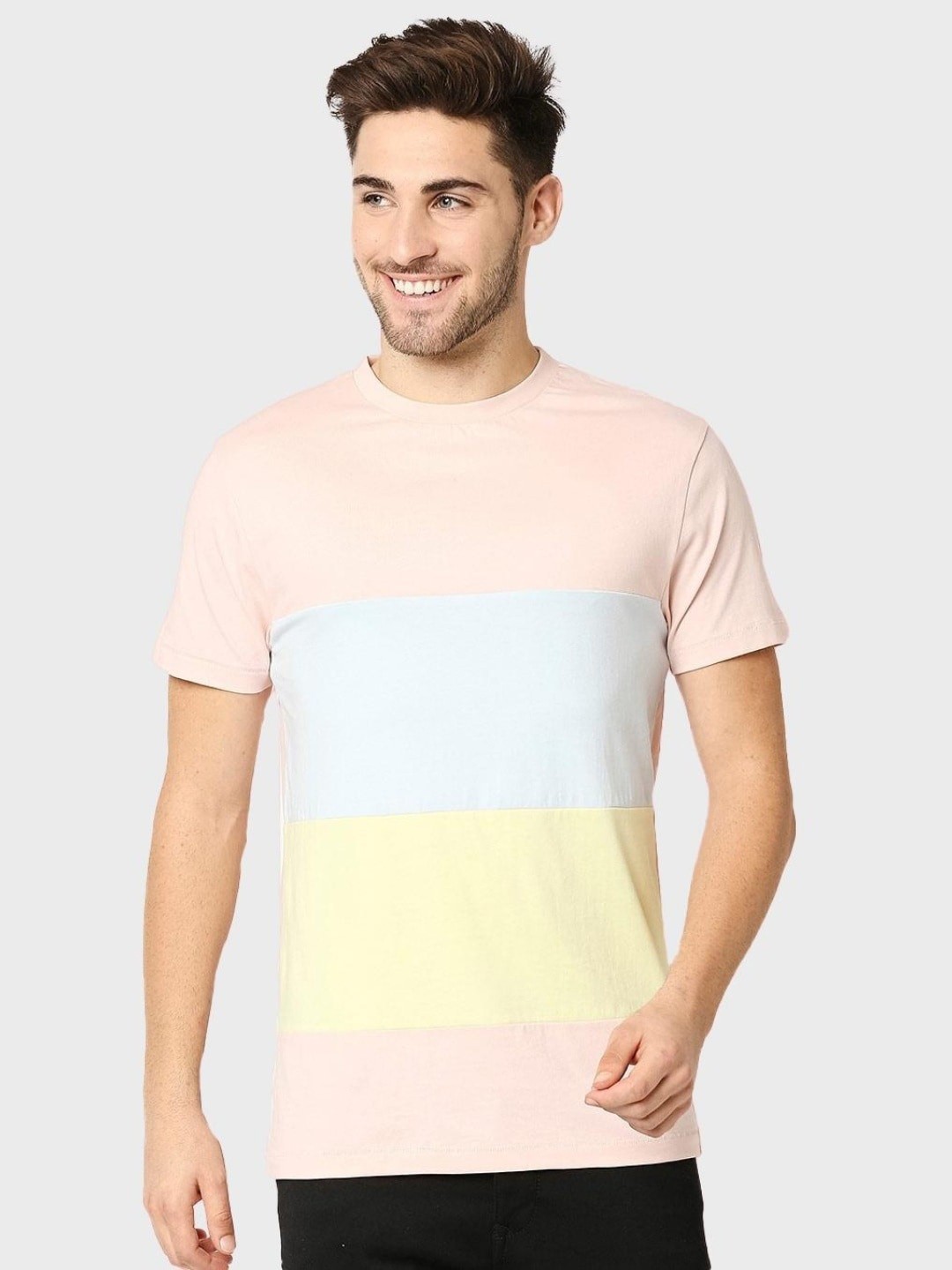 

Bewakoof Colourblocked Cotton T-Shirt, Peach