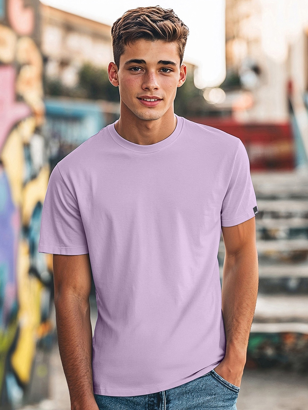 

Bewakoof Men Round Neck Cotton T-shirt, Purple