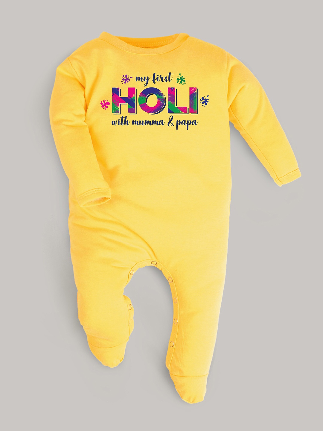 

FFLIRTYGO Infants Holi Printed Pure Cotton Rompers, Yellow
