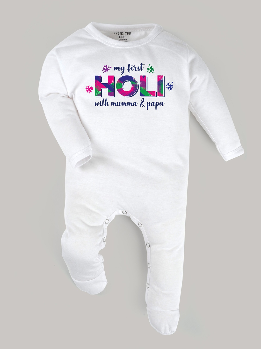 

FFLIRTYGO Infants Kids Printed Cotton Sleepsuit, White