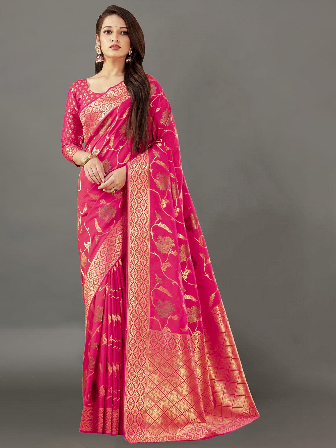 Ekta Textiles Woven Design Zari Pure Silk Banarasi Saree, Pink