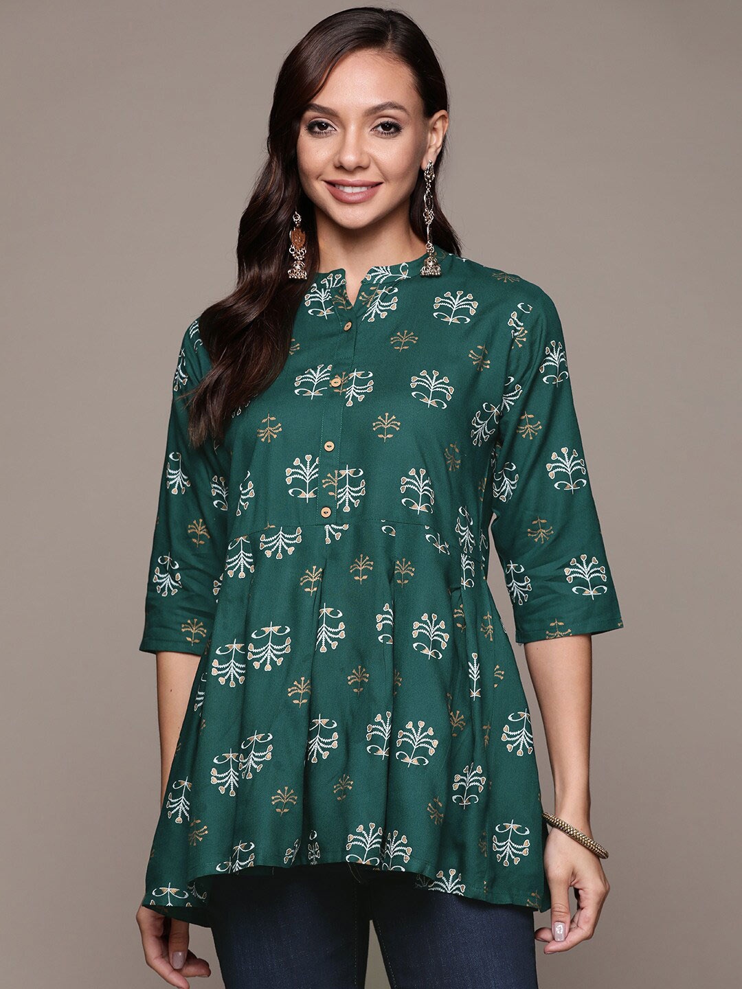 

Anubhutee Floral Printed Peplum Top, Green