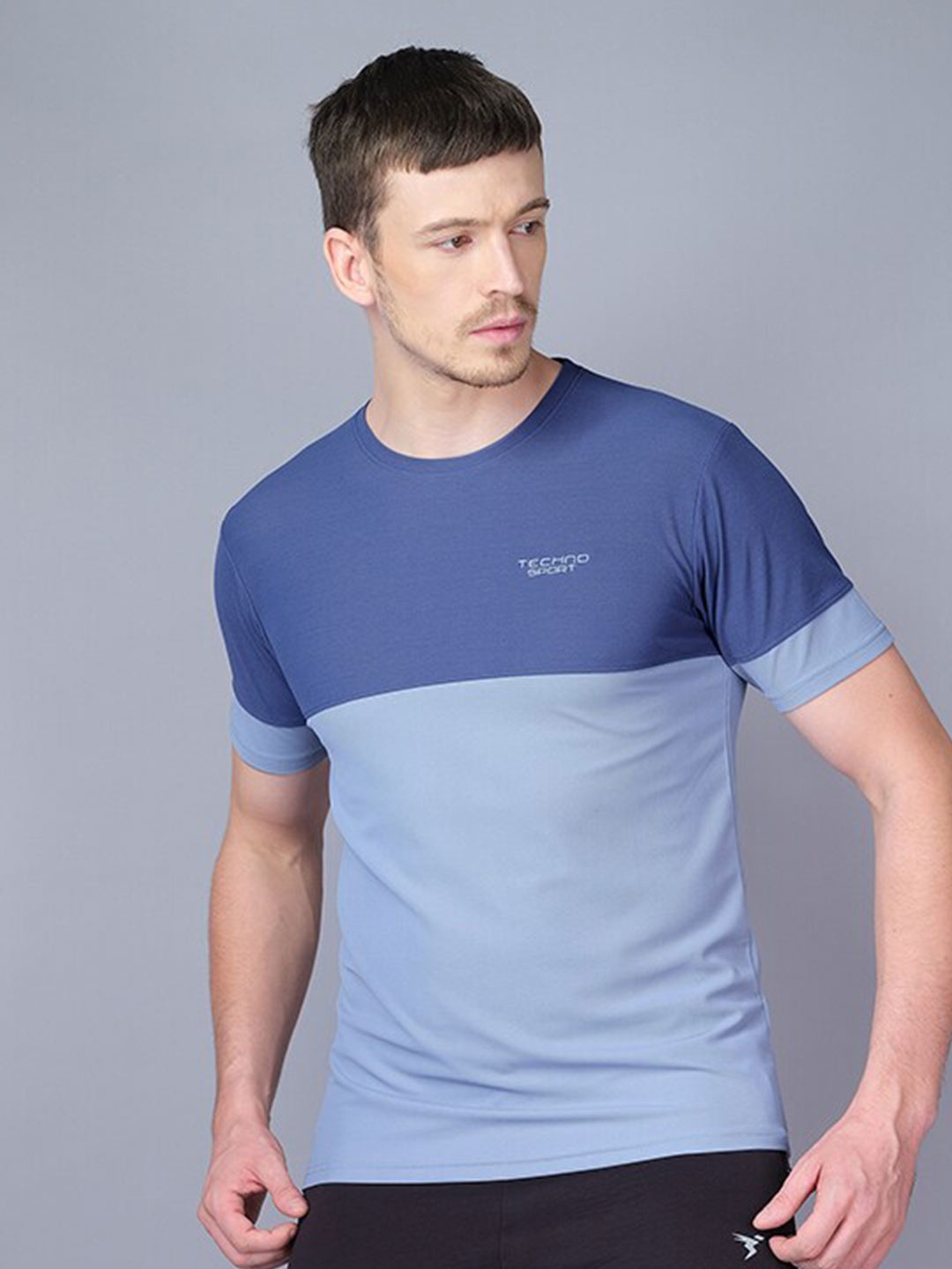 

Technosport Men Colourblocked Antimicrobial Cotton Active T-shirt, Blue