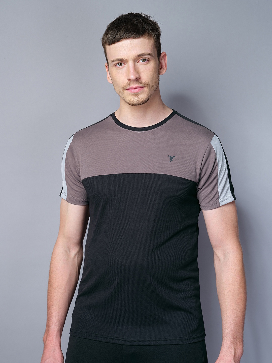 

Technosport Round Neck Colourblocked Antimicrobial Training or Gym T-shirt, Grey