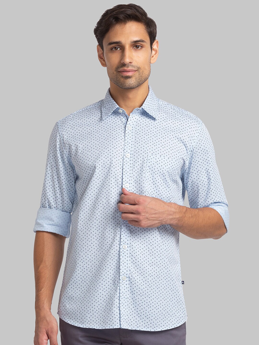 

Parx Men Micro Ditsy Printed Slim Fit Casual Cotton Shirt, Blue