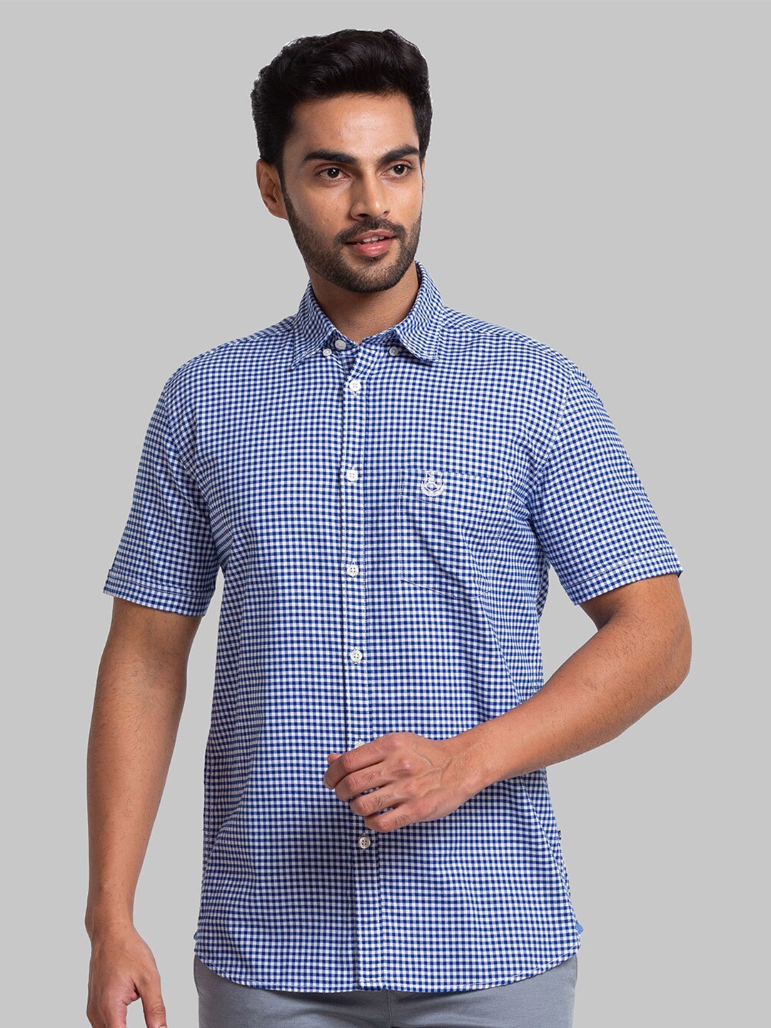 

Parx Men Slim Fit Gingham Checks Cotton Casual Shirt, Blue