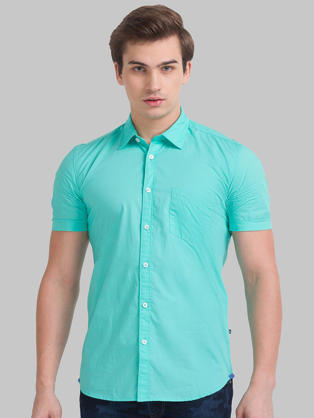 

Parx Men Slim Fit Cotton Casual Shirt, Sea green