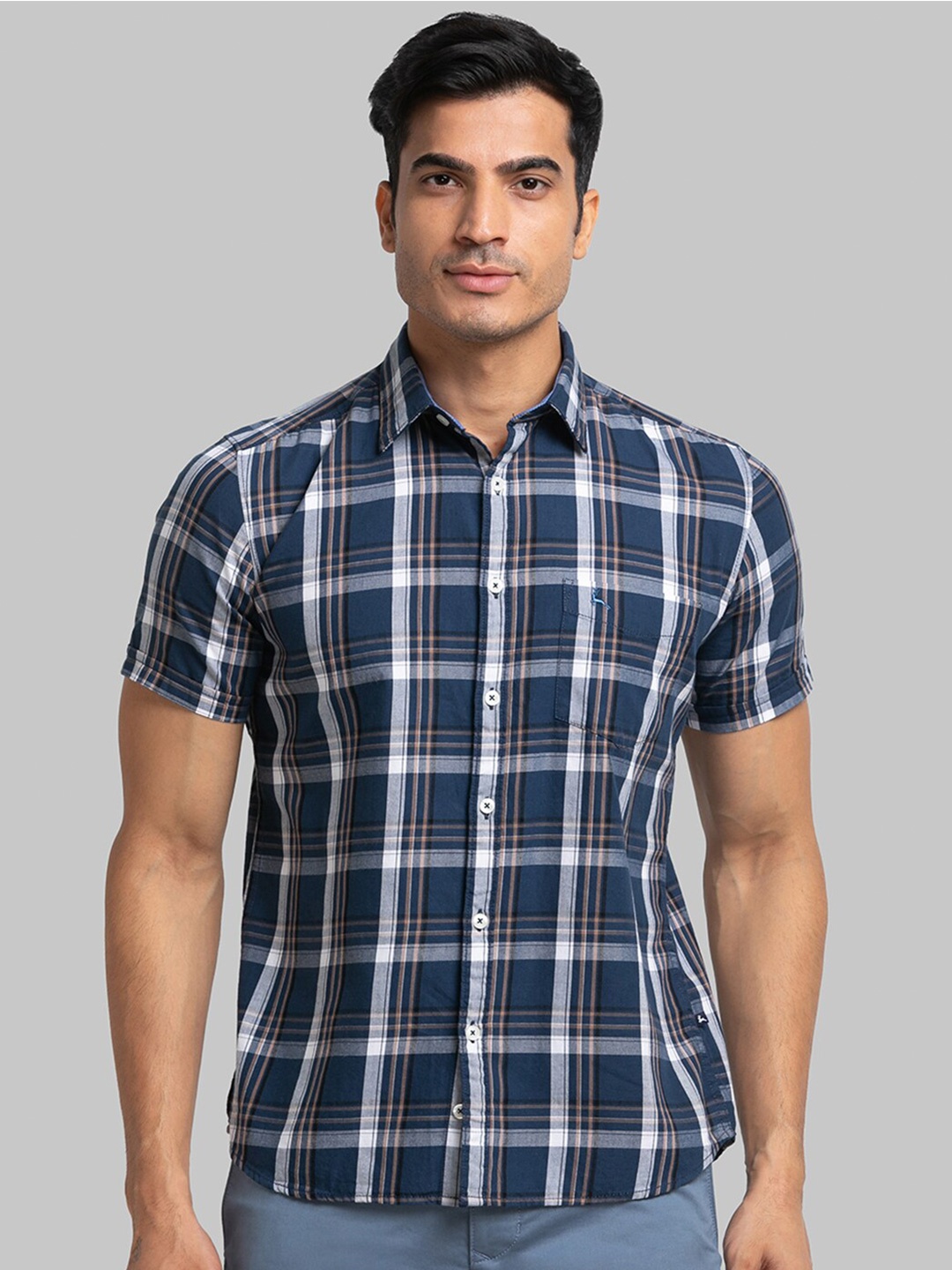 

Parx Men Slim Fit Checked Cotton Casual Shirt, Blue