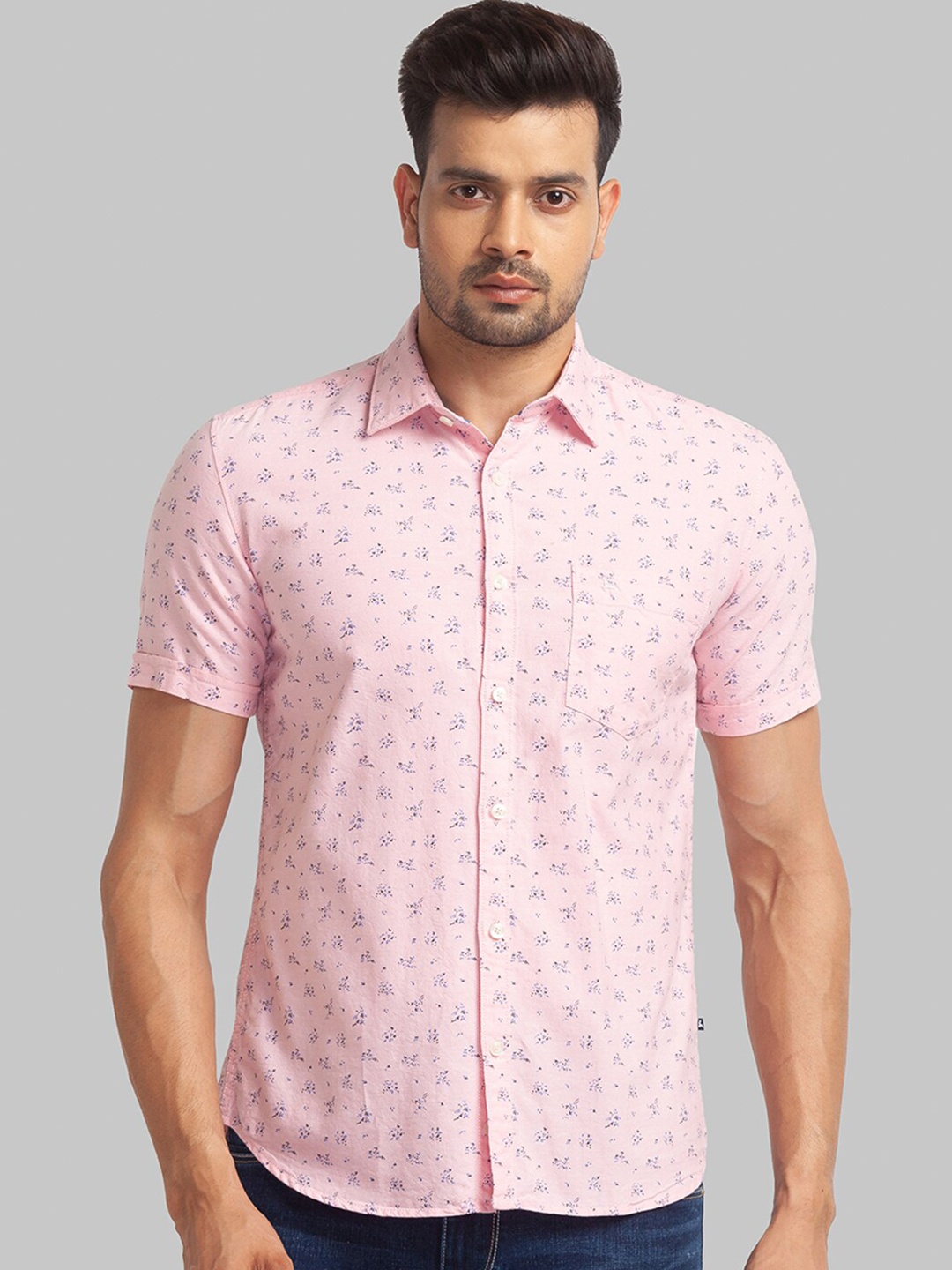 

Parx Men Slim Fit Floral Printed Casual Cotton Shirt, Pink