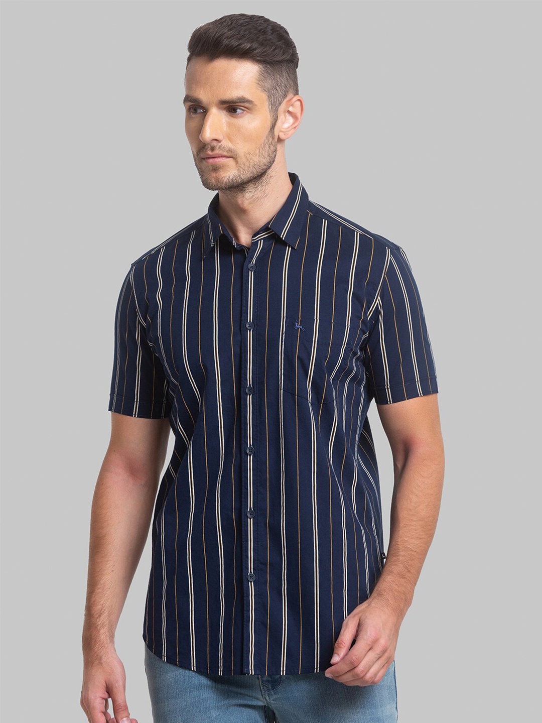 

Parx Men Slim Fit Striped Cotton Casual Shirt, Navy blue