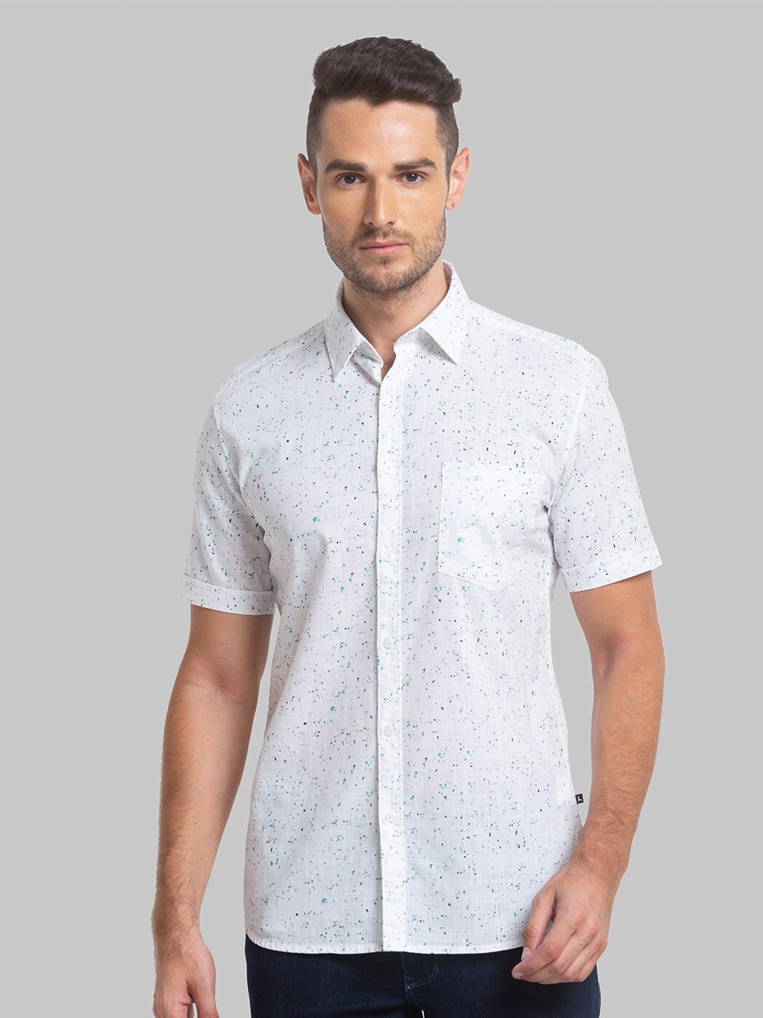 

Parx Men Slim Fit Printed Casual Cotton Shirt, White