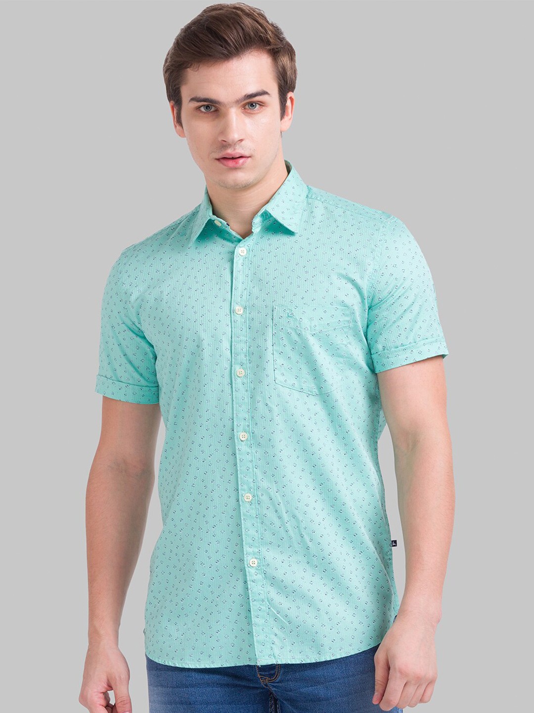 

Parx Men Slim Fit Printed Casual Cotton Shirt, Sea green