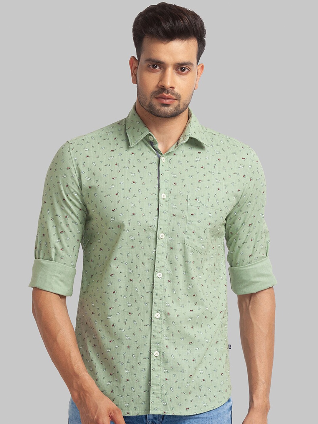

Parx Men Printed Slim Fit Casual Cotton Shirt, Green