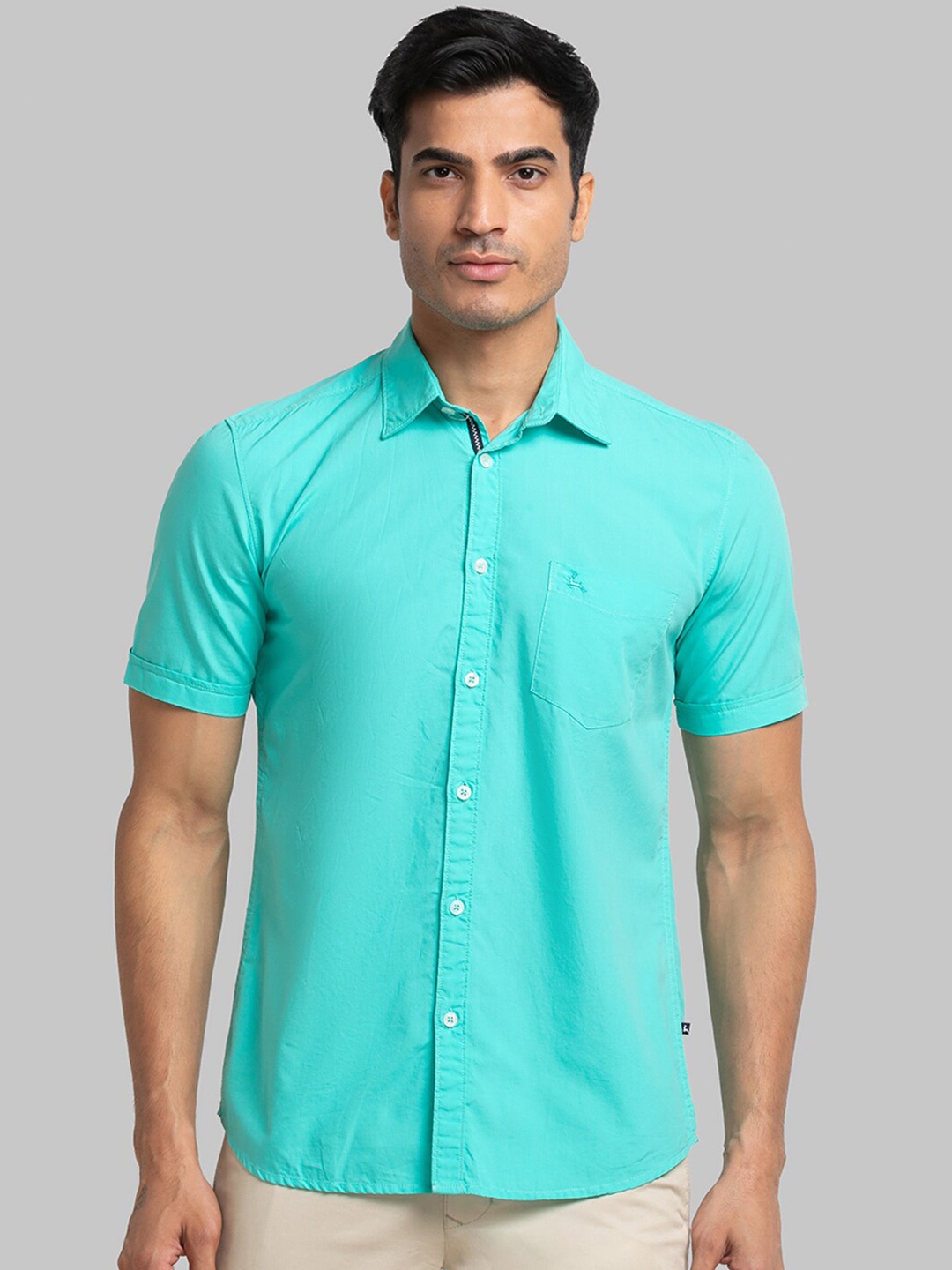 

Parx Spread Collar Slim Fit Casual Cotton Shirt, Sea green