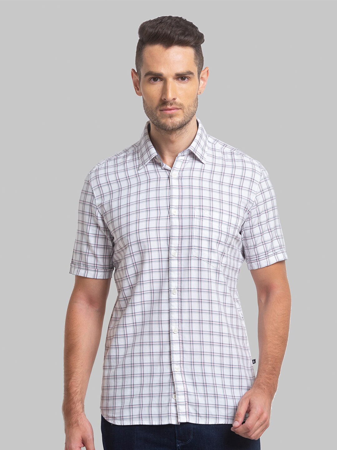 

Parx Men Slim Fit Checked Casual Cotton Shirt, White