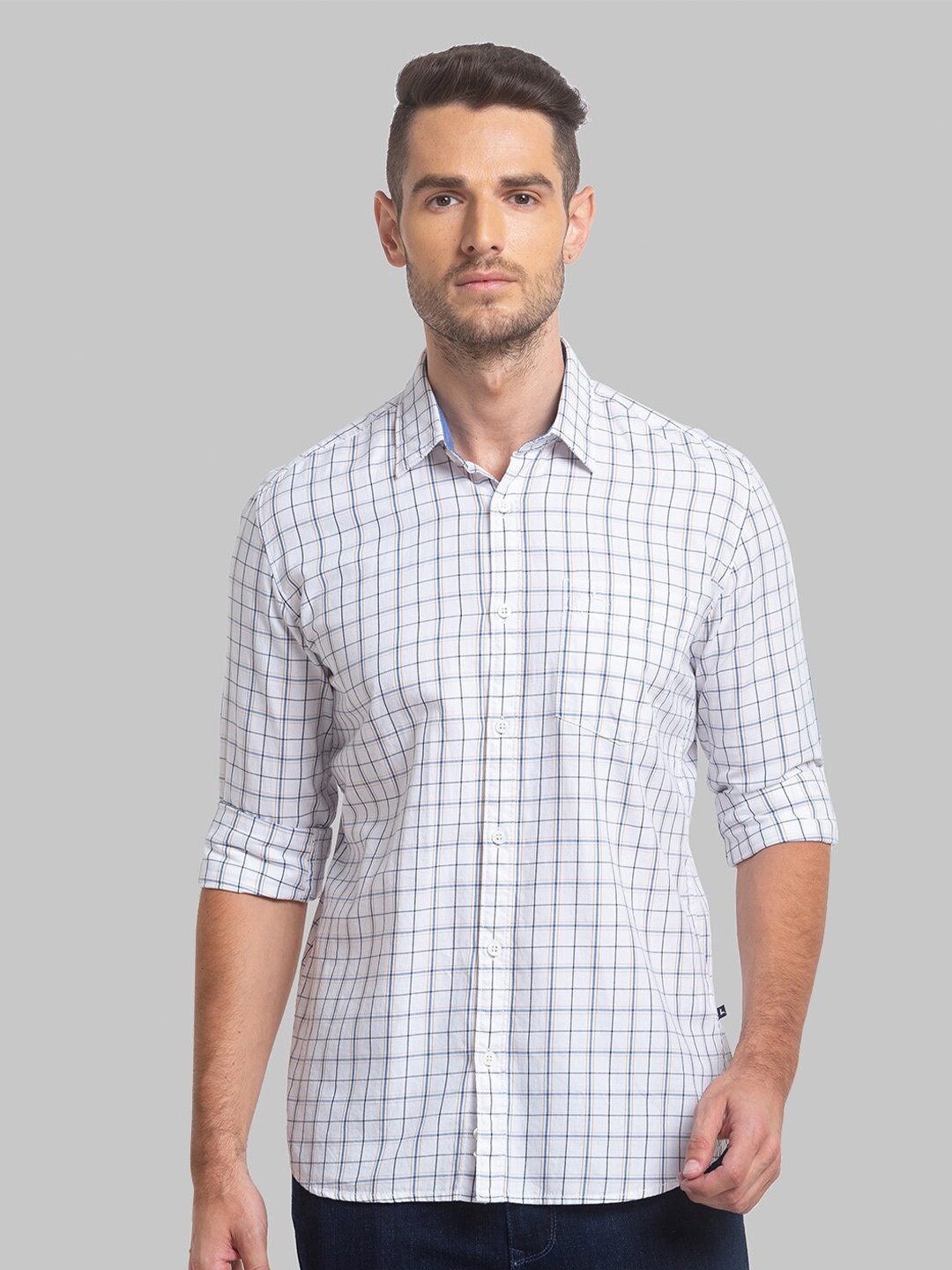 

Parx Men Slim Fit Checked Casual Cotton Shirt, White