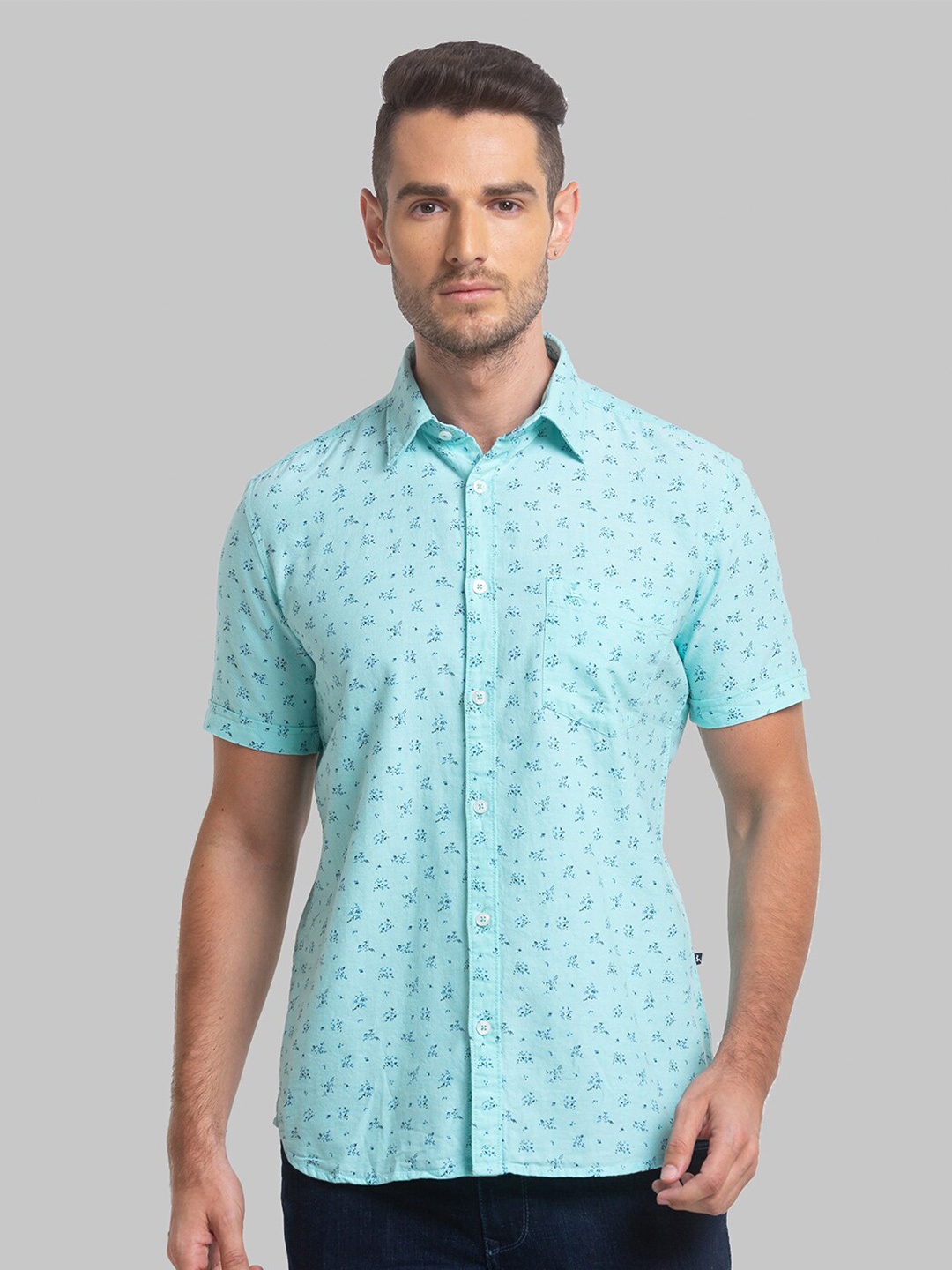 

Parx Men Green Slim Fit Floral Printed Casual Cotton Shirt, Sea green