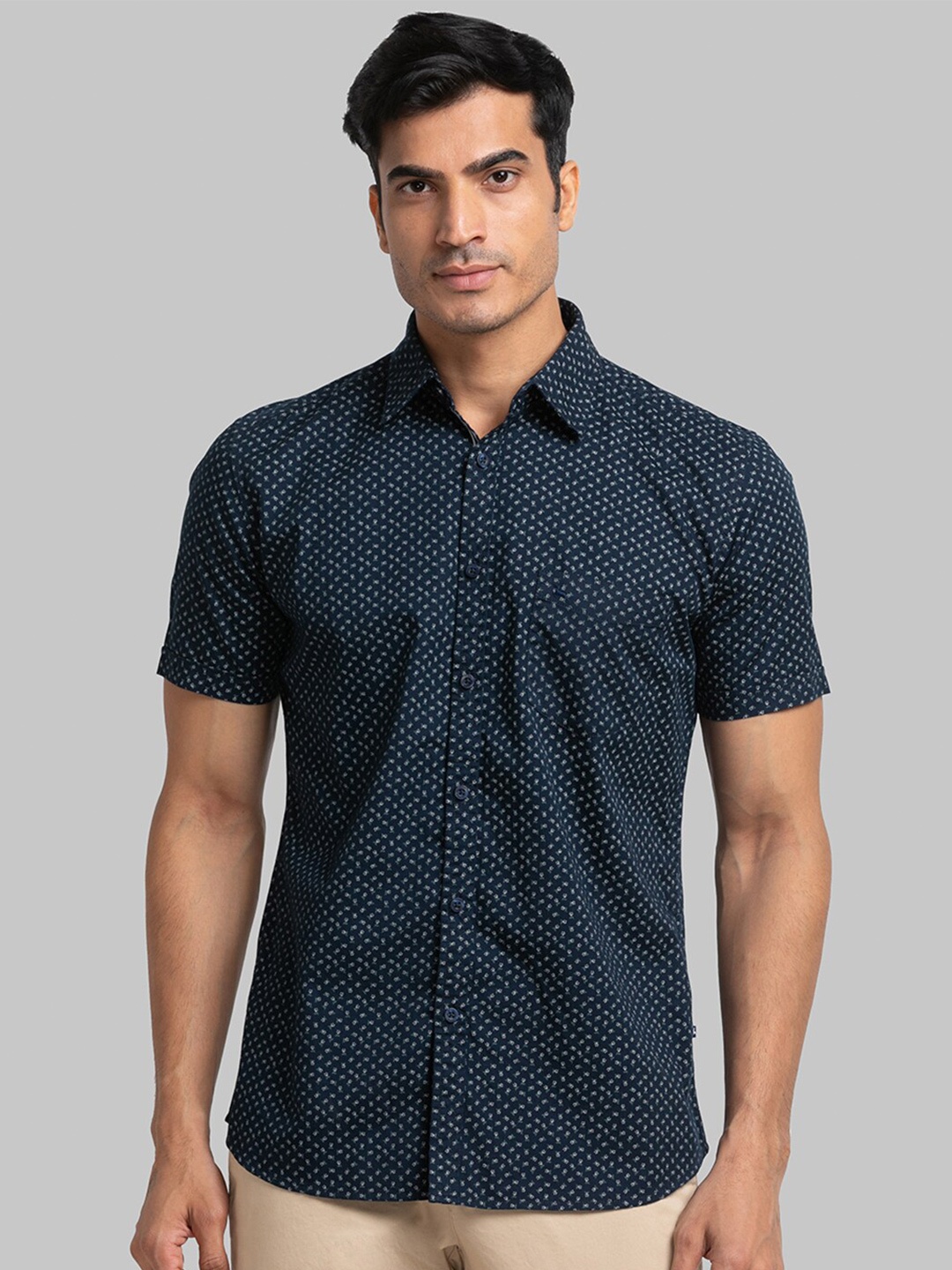 

Parx Men Slim Fit Printed Casual Cotton Shirt, Navy blue