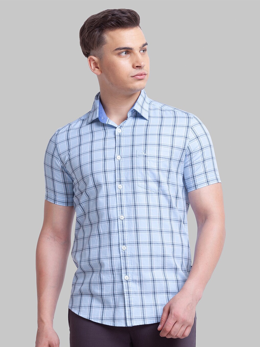 

Parx Men Slim Fit Checked Casual Shirt, Blue