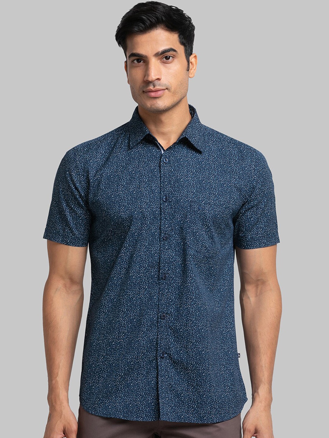 

Parx Spread Collar Slim Fit Micro Ditsy Printed Casual Cotton Shirt, Blue