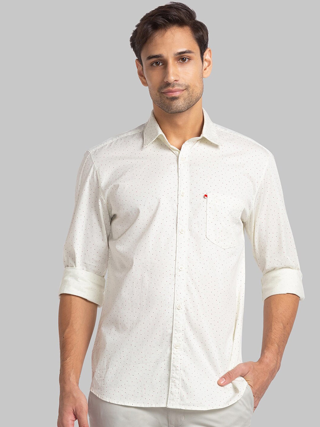 

Parx Spread Collar Slim Fit Micro Ditsy Printed Casual Cotton Shirt, Beige