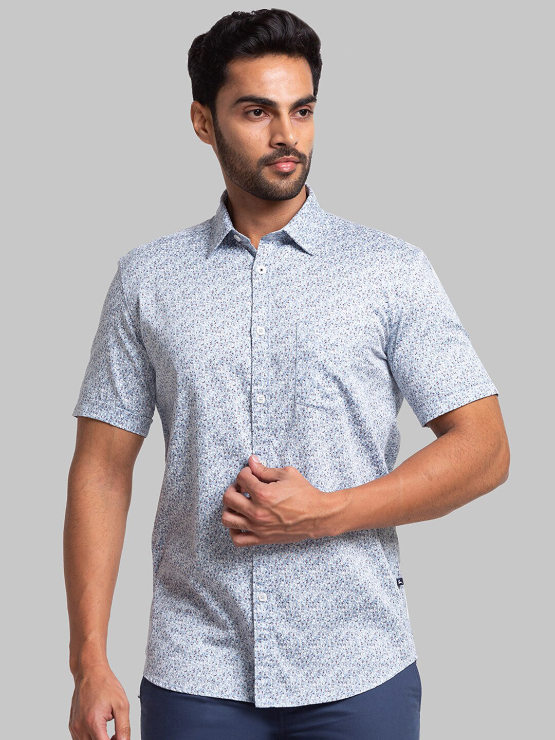 

Parx Men Slim Fit Printed Cotton Casual Shirt, Blue